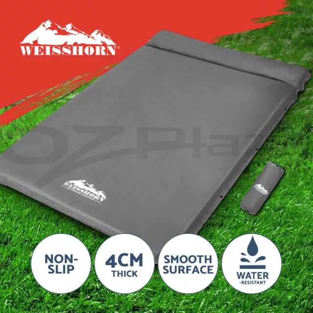 Weisshorn Self Inflating Mattress Camping Sleeping Mat Air Bed Pad Double Grey