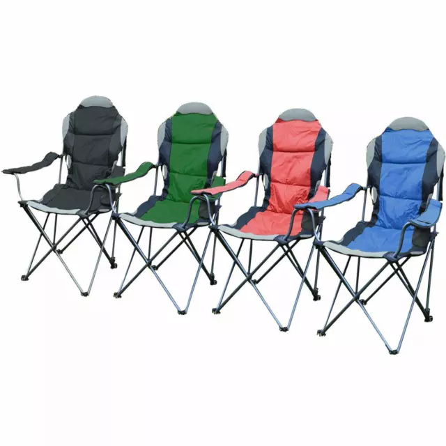 Padded Folding Camping Deluxe Fold Chairs High Back With Cup Holder & Carry Bag