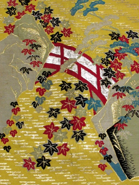 Yellow Textile Weave Obi Fabric Made in Japan 100% Silk 32" L #316A