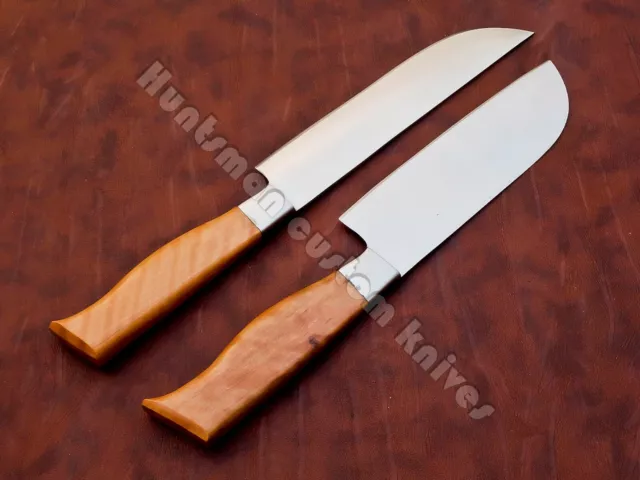 30cm OAL Hand Forged 1 Santoku &1 Chef Knife in L6 and D2 with Olive wood Handle 8
