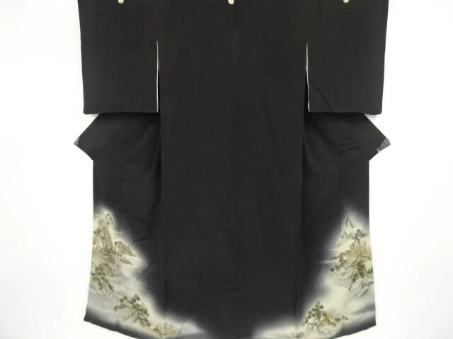 86112# Japanese Kimono / Antique Tomesode / Embroidery / Scenery
