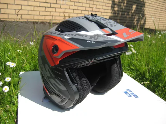 Ls2 Of606 Drifter Helmet. Silver Titanium Red  Trials Enduro Open Face Off Road.