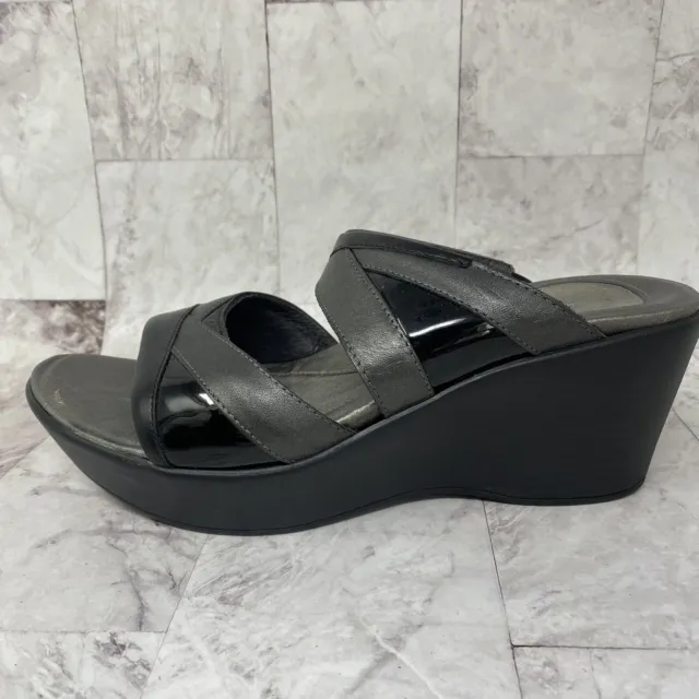 Naot Siren Slide Wedge Sandals Sz 41 US 10 Black Leather Slip On Comfort Shoes