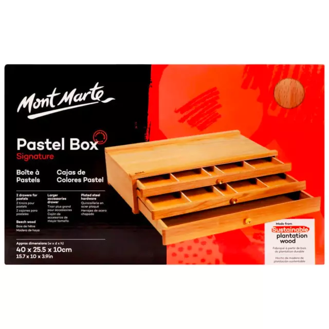 New Mont Marte Pastel Box 3 Drawer Beech Wood Easel Art Supply