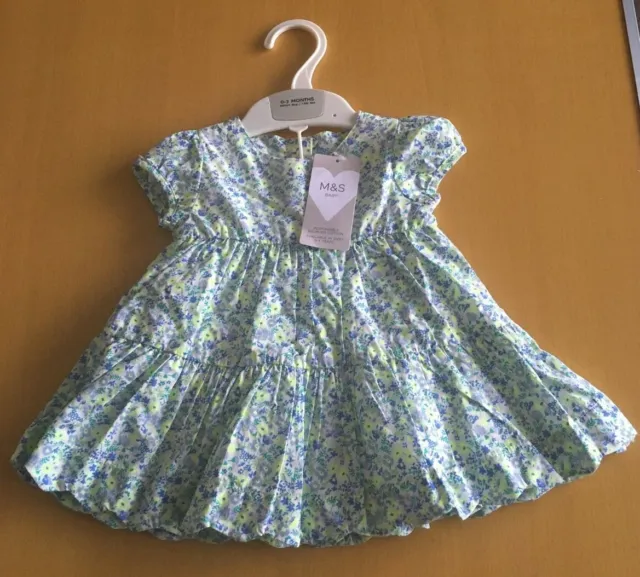 M&S Baby Girls Pretty Blue Dress & Knickers Set Age 0-3 Months Bnwt Gift Present
