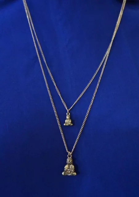 Gold-tone/Brass metal double Chain 24" Necklace with Buddha pendants AC25D-6/22