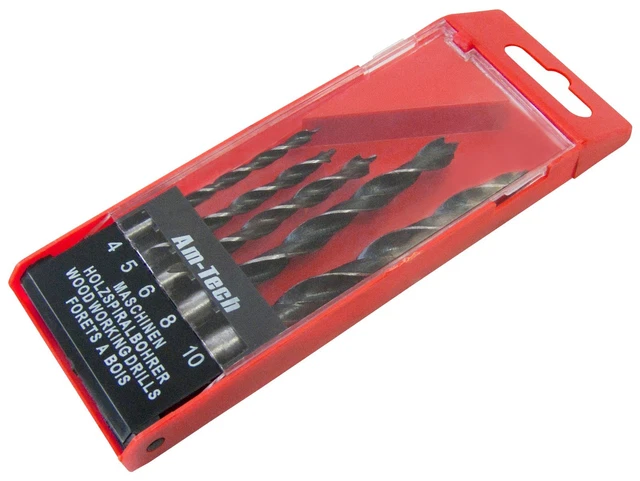 WOOD DRILL BIT Set - 5 Piece - 4mm-10mm - Storage Custodia - Same Day Despatch
