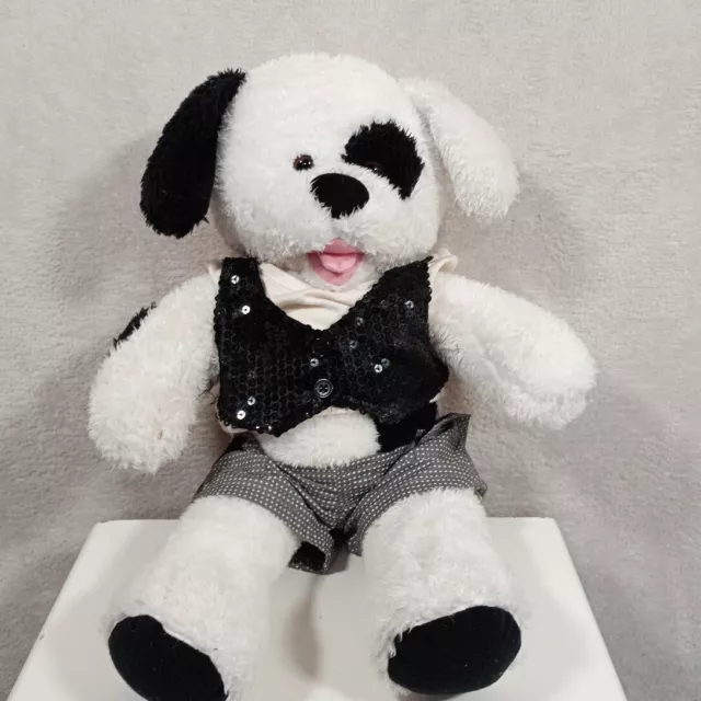 Build a Bear Workshop BABW Puppy Dog Black White & Clothes 2015 Rare Find