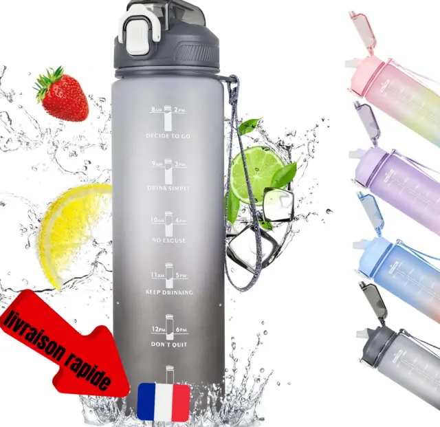 CodiCile Gourde Sport 1l avec paille,bouteille d'eau de motivation avec Marqueur