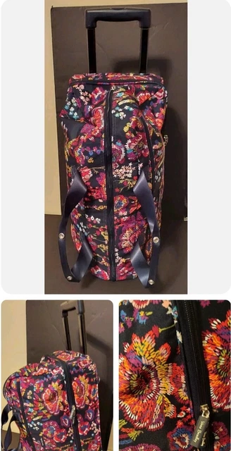 Vera Bradley Black Floral Large 21" Duffle Bag Luggage Rolling ~ Euc!