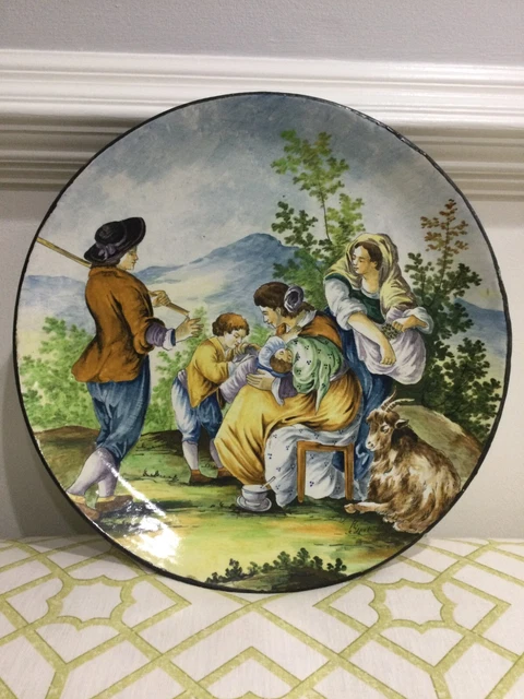 Antique 19th Century  Signed Ceramic Majolica Wall Charger Plate Italy 15.75"