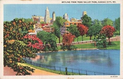 Postcard Penn Valley Park Skyline Kansas City Missouri MO Linen