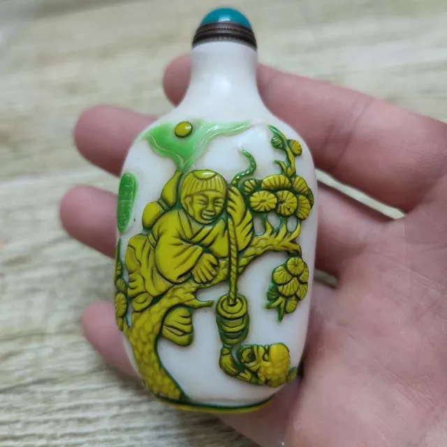 chinese beauty glazed antique glass snuff bottle Collectibles Figure-story fish 2