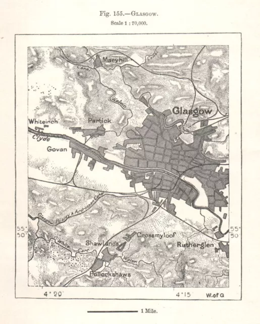 Glasgow town city plan. Scotland. Sketch map 1885 old antique chart