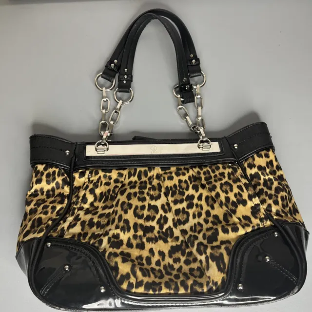 Jennifer Lopez Black Cheetah Print Purse Handbag 13x7x11 Used