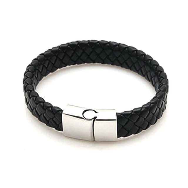 Bracelet Homme B4MEN Cuir Tressé Et Perles Noir Multi-ranges - Neuf Avec étiquettes