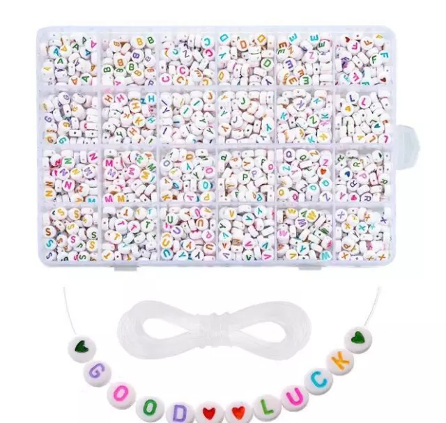 Buchstaben Perlen Sets mit Schnur Auffädeln Set Deko Bastelperlen Anhänger Acryl
