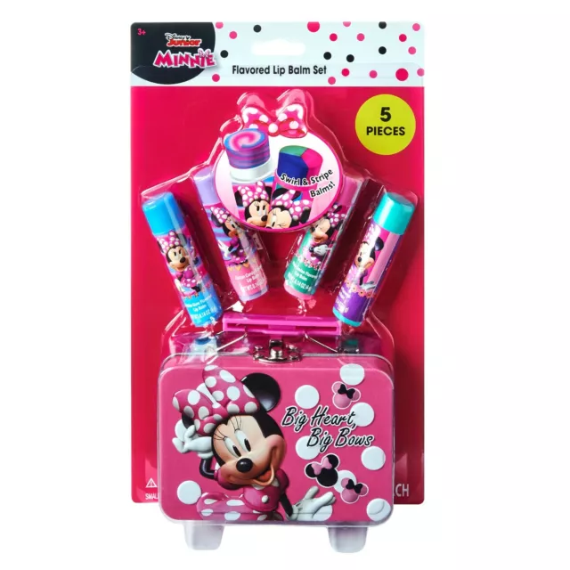 Disney Junior Minnie Mouse 5pc Flavored Swirl Lip Balm Set With Tin NEW/SEALED