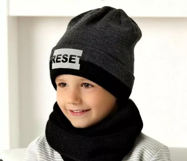 AJS Kinder Jungen Wintermütze Beanie Strickmütze Wolle Graphit Neu