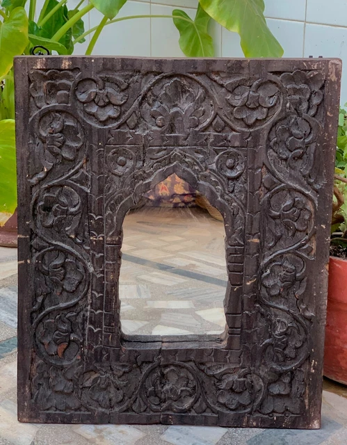 Wooden frame old painted dressing mirror wall hanging mirror hand carved decor