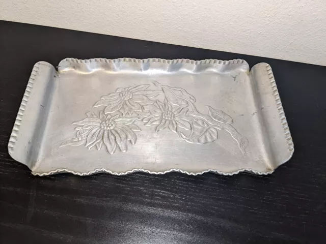 Vintage Farber & Shlevin Hand Wrought Floral Aluminum Tray Scalloped Edge #1718
