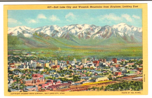 Postcard "Salt Lake City & Wasatch Mountains from Airplane, Looking East" Unpost