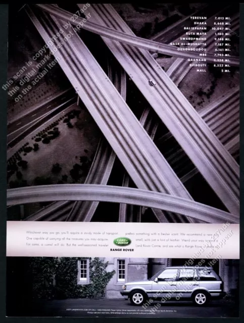 2001 Range Rover silver SUV freeway aerial photo Land Rover vintage print ad