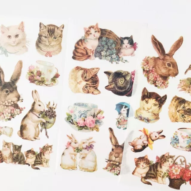 Rabbit Cat Decorative Stickers Scrapbooking Album Sticker Decoration 3sheets/set