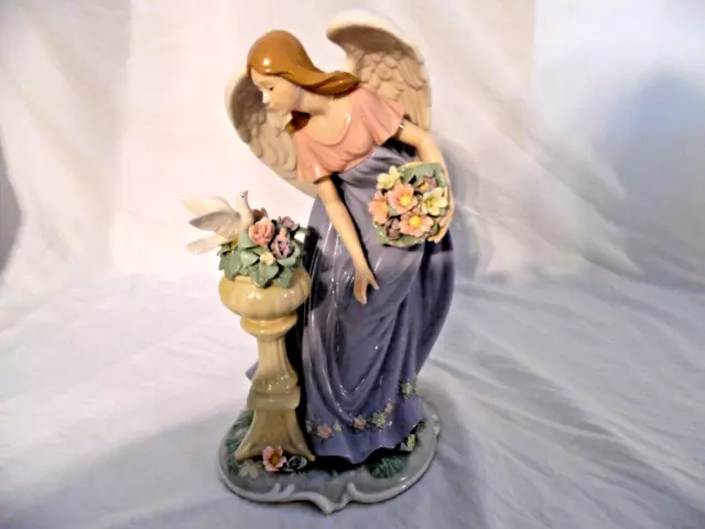 Members Mark Porcelain Angel 12" Hand Painted Figurine with Flowers and Dove
