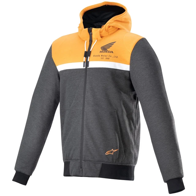 Felpa con cappuccio Alpinestars Honda Chrome Street nera/melange/arancione giacca protettiva