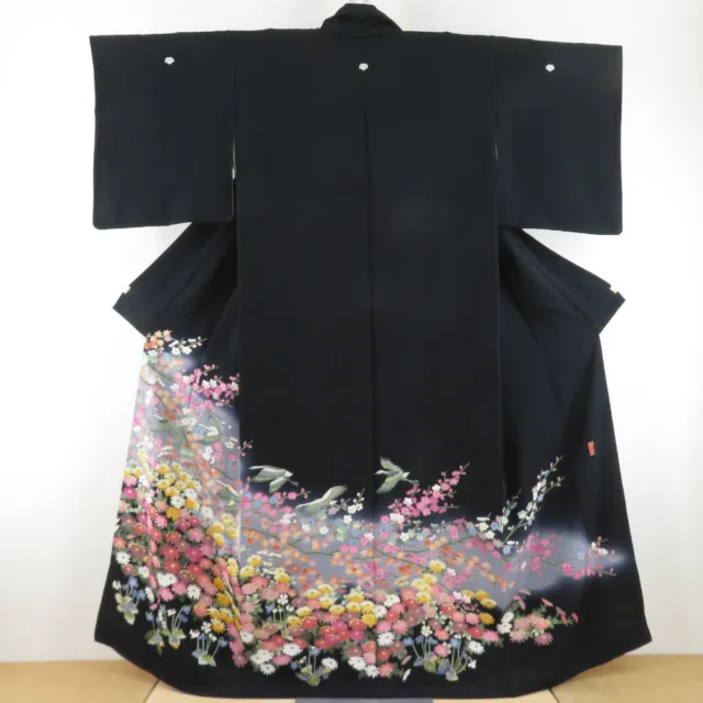Black Tomesode Kimono Kaga Yuzen Silk Akihito Inade Black 62.6inch made in Japan