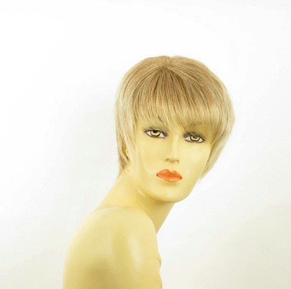 Perruque Courte Femme JULIETTE - Blond Clair Cuivré Méché - Synthétique Bouclé - Taille M - Neuf