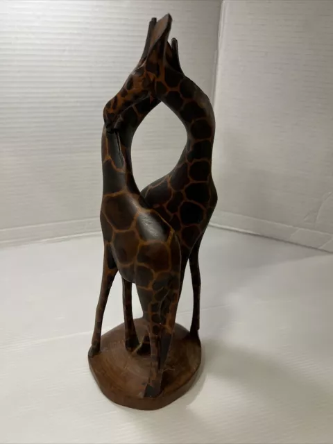 Giraffes Carved In Kenya Entwined Twin Couple  Safari Statue Figures
