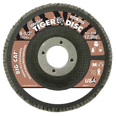Tiger Big Cat High Density Flap Disc, 4-1/2 in Dia, 40 Grit, 7/8 in Arbor,