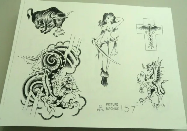 1976 Máquina de fotos Spaulding Rogers tatuaje hoja flash 157 desnudo toro pirata