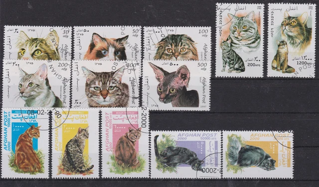 Motive Katzen Afghanistan  gestempelt, 13 Werte, mit Satz 1997