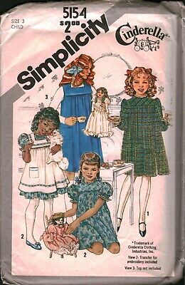 5154 Vintage Simplicity Cartamodello Ragazze Cinderella Abito Grembiulino Jumper