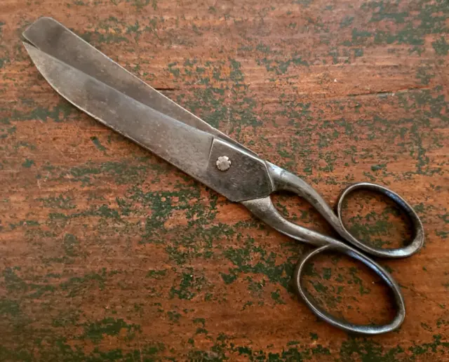 Antique 19th C Hand Wrought IRON Scissors SIGNED Shears SEWING Blacksmith
