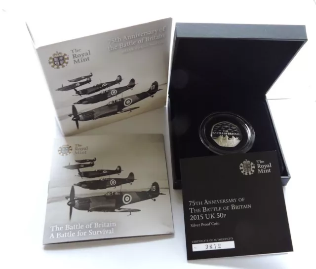 2015 Royal Mint Silver Proof 50p 75th Anniversary Battle Of Britain Cased W/COA