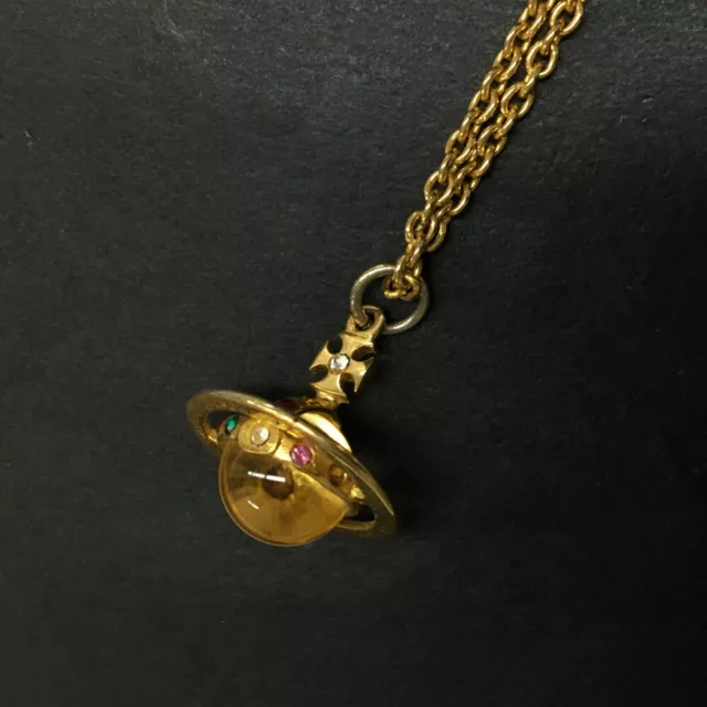 VIVIENNE WESTWOOD TINY Orb Rhinestone Gold Tone Pendant Necklace/7X0380 ...