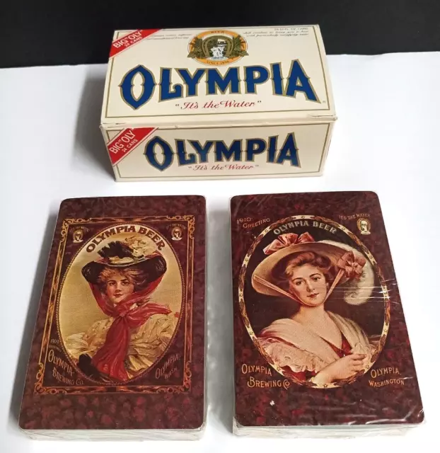 Olympia Brewing Co Beer Playing Cards w/ Victorian Women (2 Decks & Orig Box)