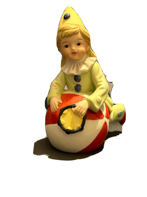 VINTAGE ROYAL CROWN Clown Girl Large Beach Ball Figurine Porcelain Red