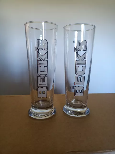 2x Becks Beer Glasses Rare Collectable 500ml Pilsner Man Cave