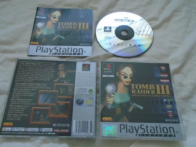 Tomb Raider 3 PS1 (COMPLETE) platinum Lara Croft Sony PlayStation Action