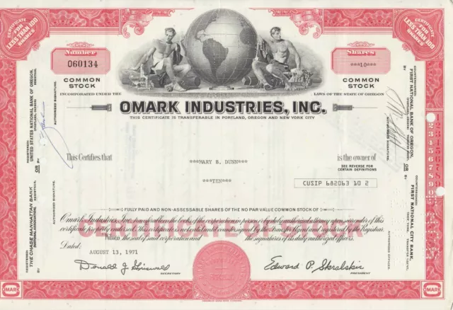 Historische ungültige originale Aktie - Omark Industries