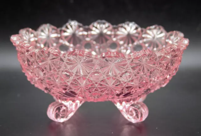 Vintage LG Wright Pink Glass Daisy & Button Footed Bowl Candy Dish