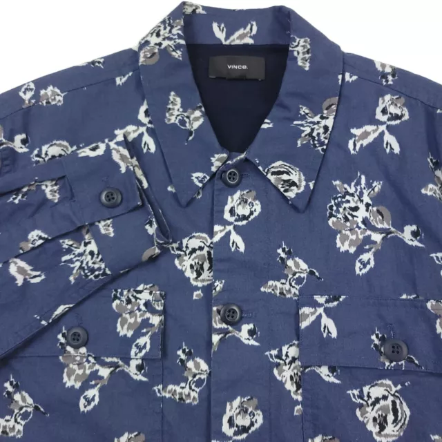 $395 Vince Ikat Floral Print Lightweight Shirt Jacket in Blue Mens Size XL