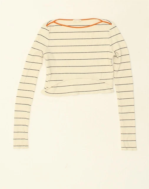 TOP DA DONNA ZARA crop maniche lunghe UK 10 small bianco a righe