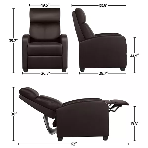 Recliner Chair Modern Upholstered Sofa Living Room Armchair PU Leather Bedroom 2