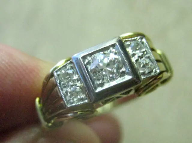 Antik Art Deco Brillantring 585 Gold Brilliantring 5 Brillanten zus ca. 0,3 ct 3